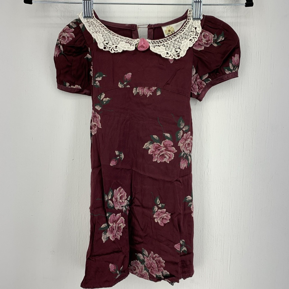 Vintage 90s Swat Girls 4T Babydoll Dress Floral Cottage Lace Collar Feminine